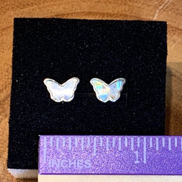 Rainbow Moonstone Butterfly Sterling Silver Earring, Flashy Earring, Dainty - Picture 2 of 4